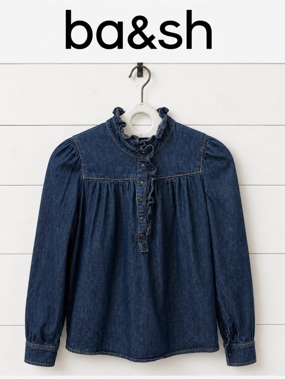 ba&sh Denim Ruffle Blouse – Blue – Size 0 (XS)